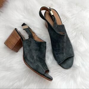 Alberto Fermani | Ancona Suede Open-Toe Slingback Sandal Bootie Heel Blue Grey